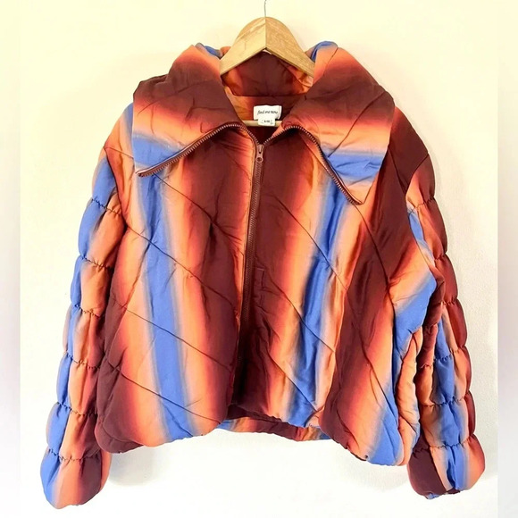 Find Me Now Aurora Puffer Copper Gradient Zip- Up Boxy Tencel Jacket Size XL/XXL - Picture 3 of 16